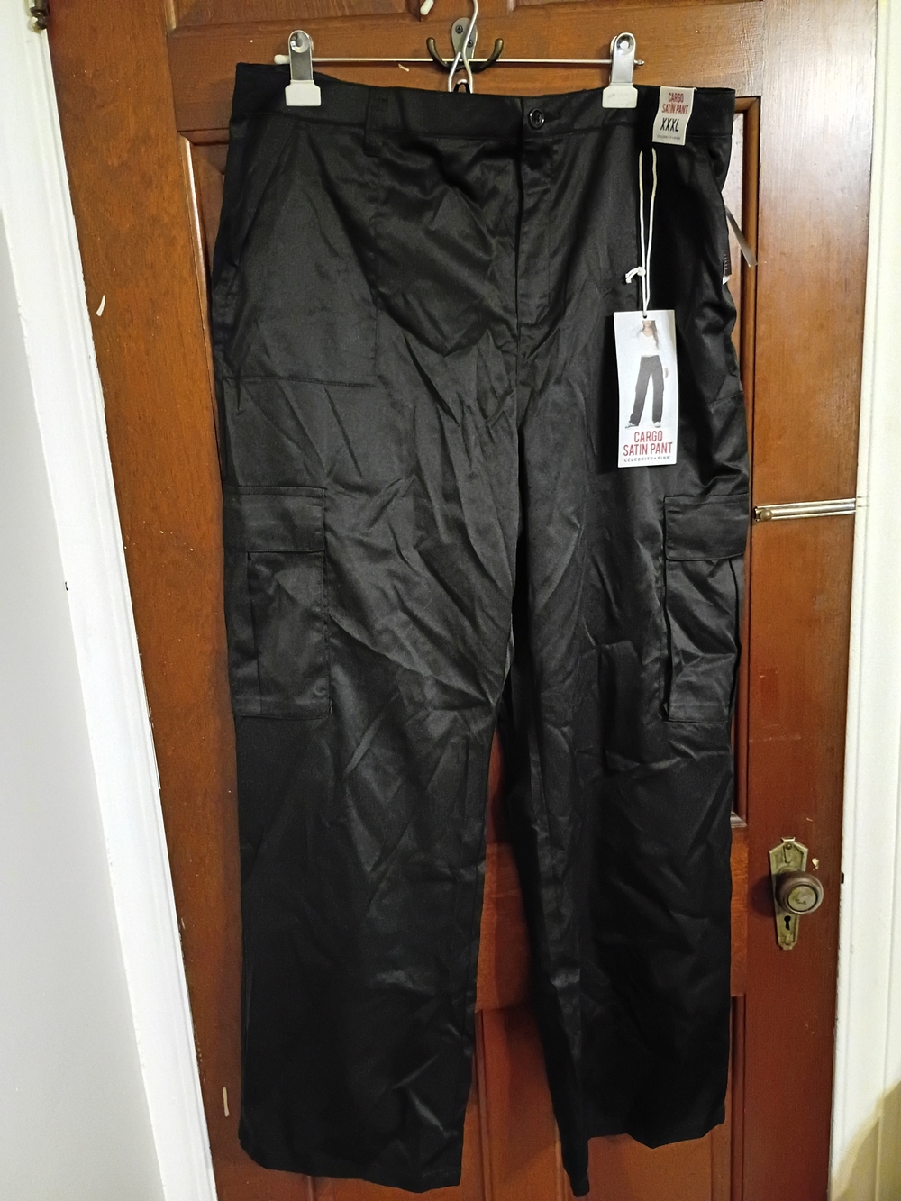 Celebrity Pink Women's Black Satin Cargo Pants Size XXXL